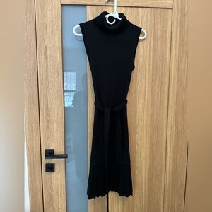 Sleeveless Turtleneck Knit Dress with Tie Waist